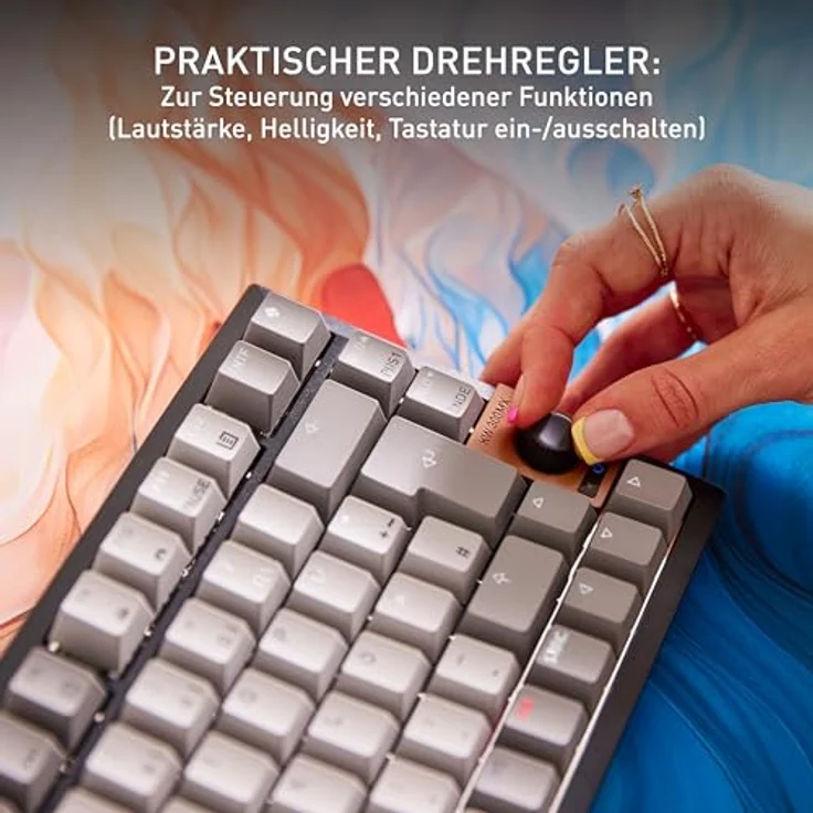 CHERRY KW 300W MX, Mechanische Tastatur mit Cherry MX2A Silent Red Switches, Kabellos & Kabelgebunden, USB + Bluetooth, LED, 75%-Formfaktor, Schwarz / Kupfer / Grau – Bild 5