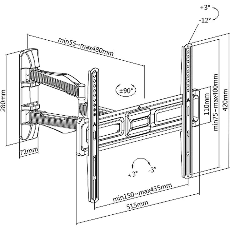 CAVO Motion TV Wandhalterung für 32-55 Zoll Bildschirme bis 35 kg, Max VESA 400 x 400 mm, Schwenkbar Neigbar - Schwarz – Bild 5