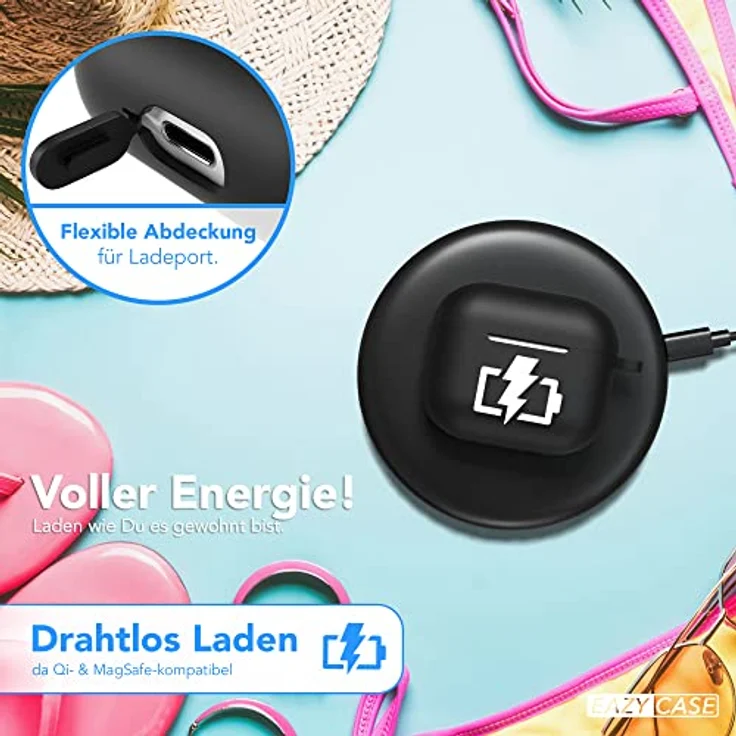 EAZY CASE Silikon Schutzhülle für AirPods 3 Schwarz Stoßfest mit Karabiner - Antikratz Etui, rutschfeste Hülle, wireless charging-fähig – Bild 3
