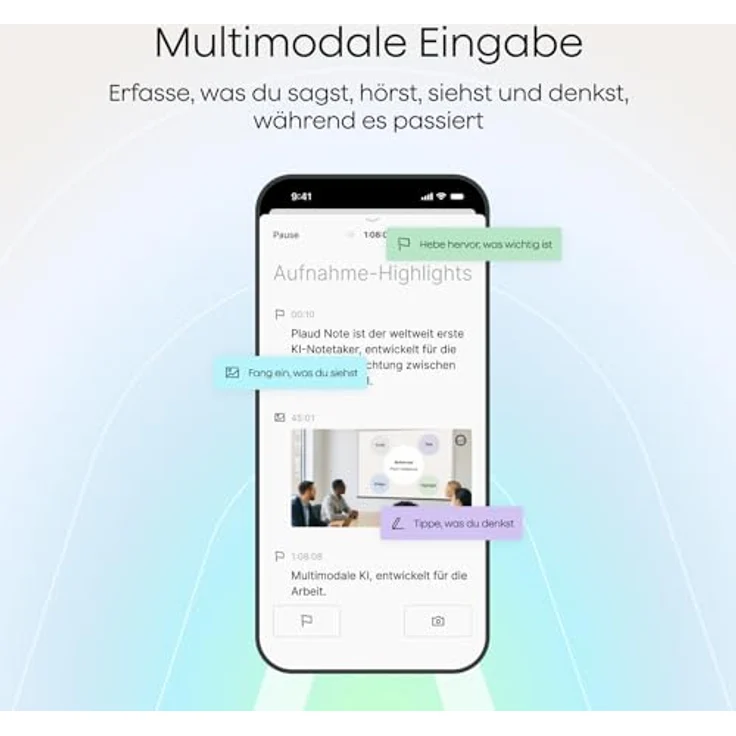 Plaud NotePin S Diktiergerät, KI Voice Recorder mit taktiler Aufnahmetaste, 64 GB Speicher, violett, inklusive 4 Zubehörteilen – Bild 4