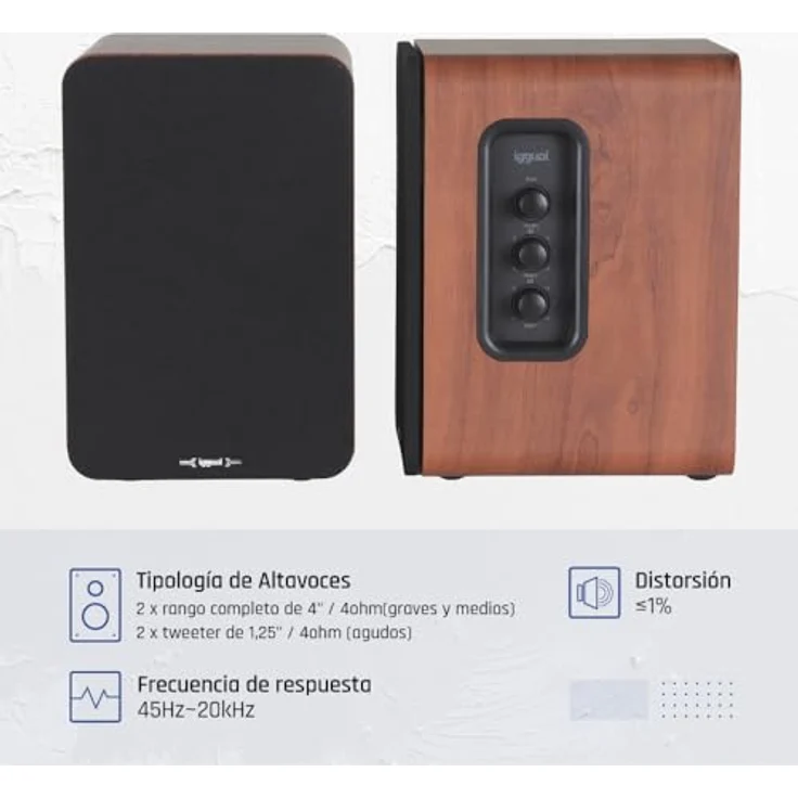 iggual 2.0 Aktive Bluetooth-Lautsprecher, 50 W RMS, Hi-Fi Sound, Bluetooth 5.3, USB, HDMI ARC, Mahagoni-Finish – Bild 5