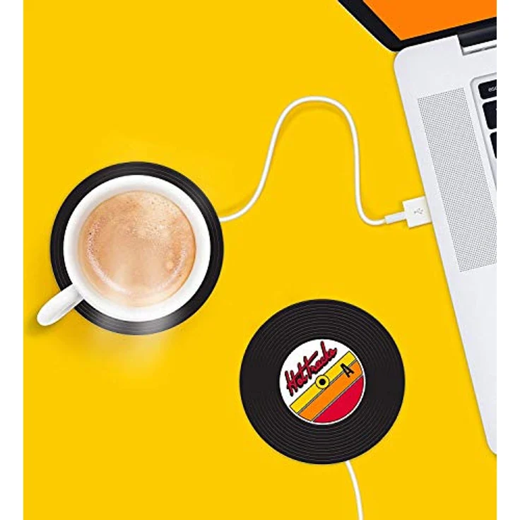 MUSTARD - Hot Tracks Cup Warmers I USB-Tassenwärmer I USB-Gadgets I Büro I Becherwärmer I elektrisch I Kaffeewärmer I USB-Getränkewärmer I Warmhalteplatte I Tassenuntersetzer I Schallplatte - Schwarz - Preisvergleich – Bild 2