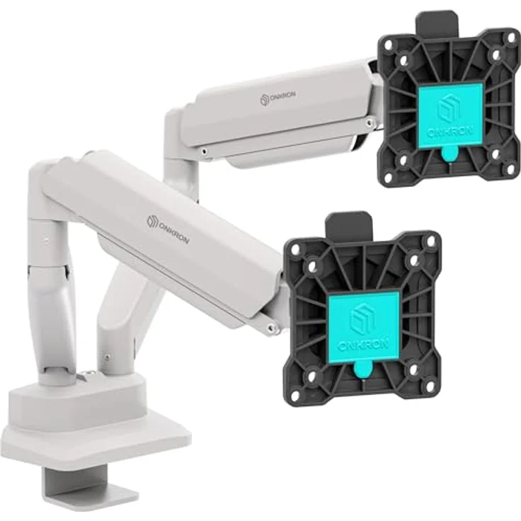 ONKRON G160-BW Monitor-Halterung für 2 Monitore 13-32 Zoll, neigbar, schwenkbar, drehbar, Gasdruckfeder, Kabelmanagement, Weiß – Bild 1