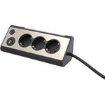 UNITEC Eck-Tischsteckdose mit 3 Steckdosen, 2 USB-Anschlüsse, Touch-Schalter und LED-Beleuchtung, Edelstahlfront, IP20, 3.680 W