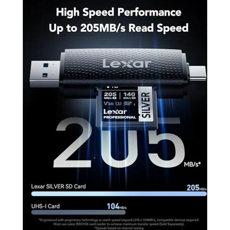Lexar Silver SD Karte 1TB, UHS-I SDXC Card mit 205 MB/s Lesegeschwindigkeit, 140 MB/s Schreibgeschwindigkeit, V30, U3, C10, für 4K UHD Video und Lebenslange Datenwiederherstellung – Bild 2