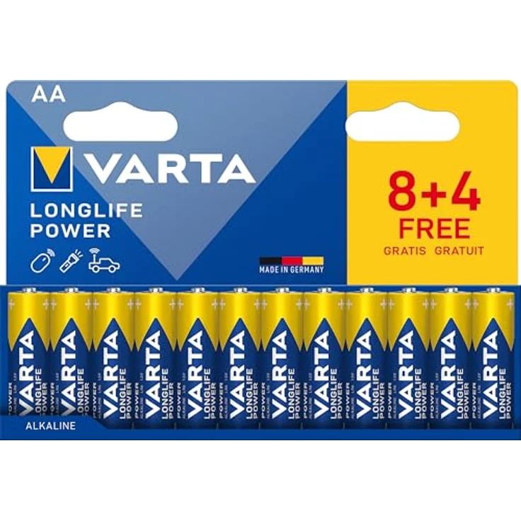 Varta Batterien AA, 12 Stück, Longlife Power, Alkaline, 1,5V, Made in Germany, plastikfreie Verpackung – Bild 1