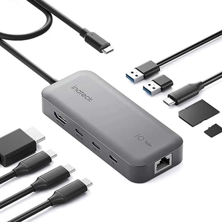 Inateck HB2030, 10 in 1 USB C Hub mit 4K 60Hz HDMI, 100W PD, 10Gbps USB 3.2 C, RJ45 Ethernet, SD/TF, kompatibel mit Windows, Linux und macOS – Bild 1