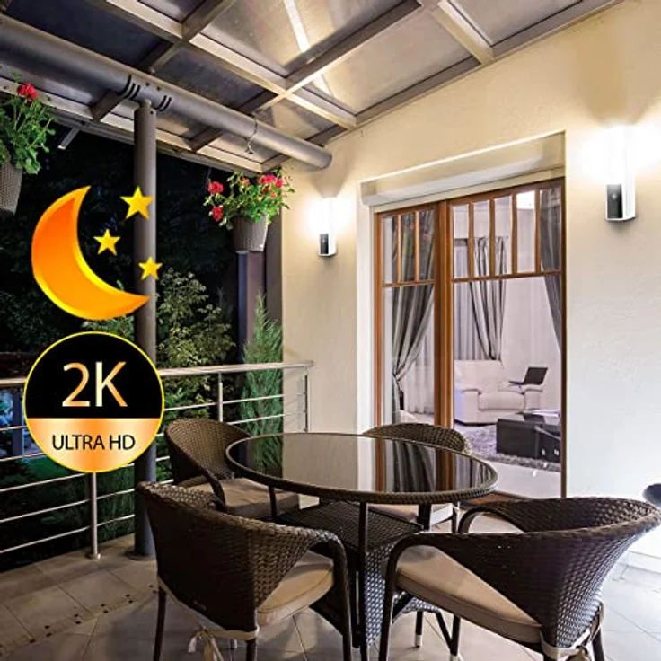 VisorTech Lampe mit Kamera: LED-Außenwandleuchte & WLAN-2K-Kamera, PIR, Nachtsicht, Sirene, weiß (2K Überwachungskamera) – Bild 5