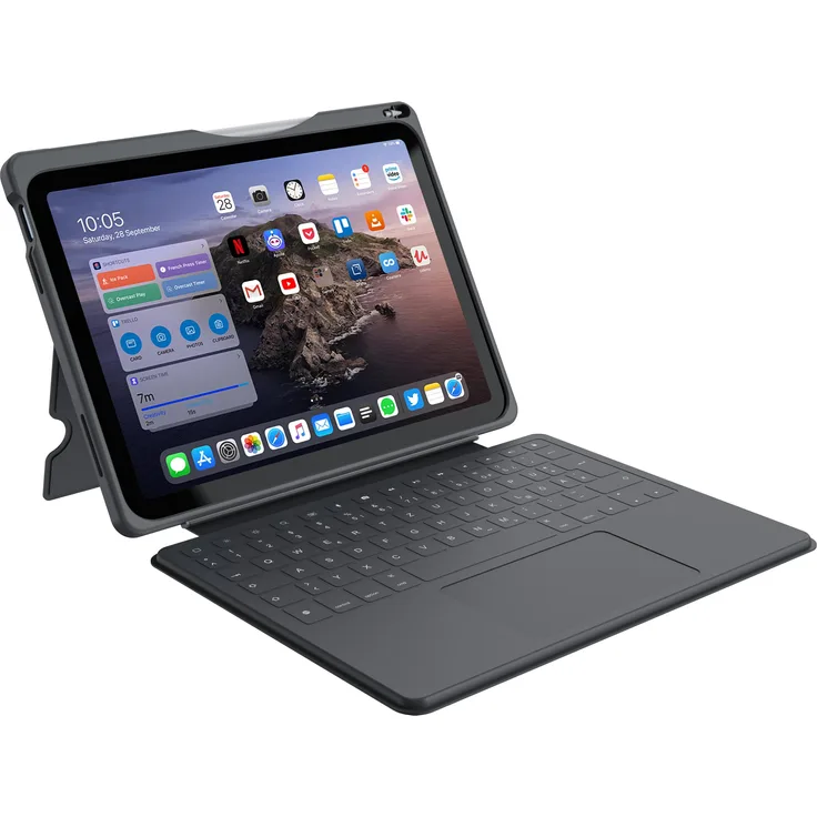 Deqster Smart Rugged Plus Keyboard für iPad der 10. Generation, QWERTZ-Tastatur in Grau, robuste Bauweise, ergonomisches Design