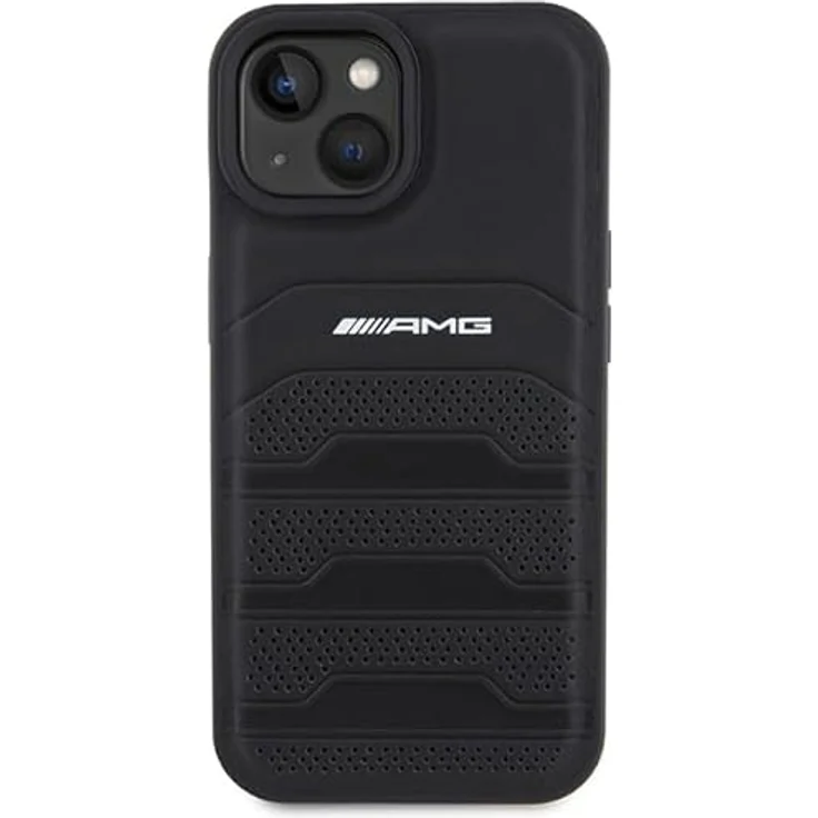 Mercedes AMG Leather Debossed Lines Case für iPhone 15 Plus, aus hochwertigem ökologischen Leder, schwarz – Bild 3