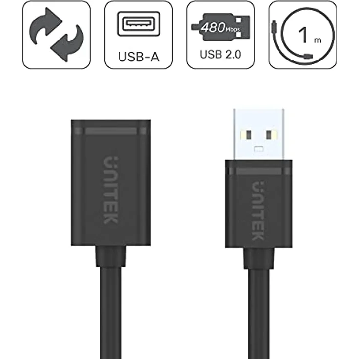 UNITEK Kabel USB 2.0 A Stecker auf USB A Buchse / 1 Meter Verlängerungskabel, Schwarz / Hohe Datenübertragungsgeschwindigkeit und hochwertige Kupferdrähte / Y-C428GBK – Bild 2