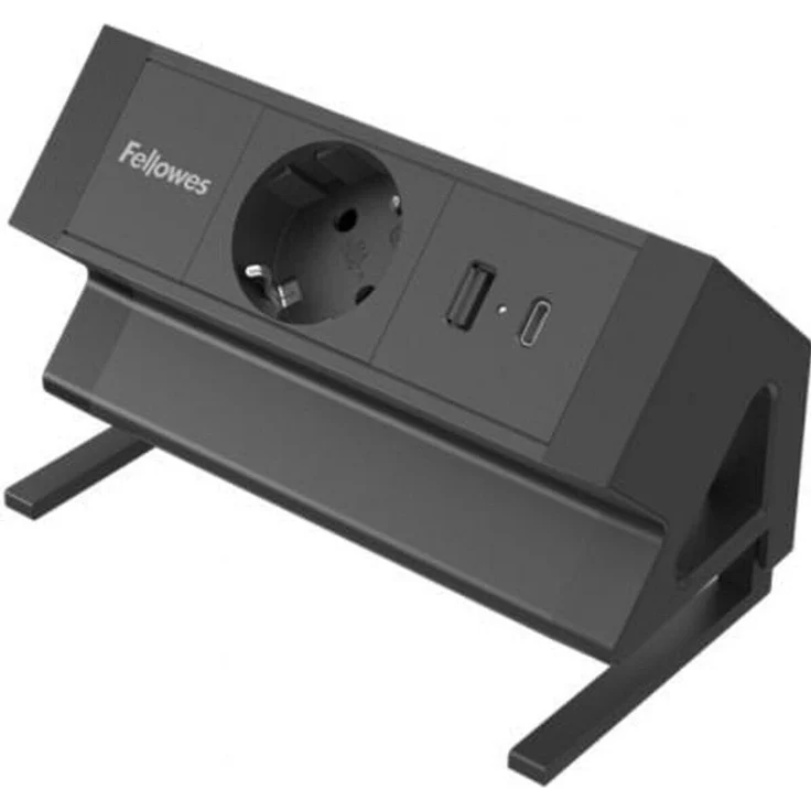 Fellowes Strommodul Schreibtisch, Steckdosenleiste mit 1x AC-Steckdose, USB-A und USB-C, 1,50 m, grau