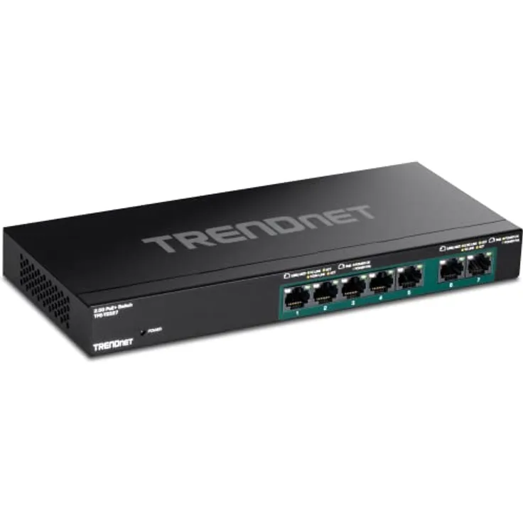 TRENDnet TPE-TG327 7-Port-Multi-Gig-PoE+-Switch, 5 x 1G RJ-45 PoE+ Base-T-Ports, 2 x 2,5G RJ-45 PoE+-Ports, 20 Gbit/s Schaltkapazität, Netzwerk-Ethernet-Switch
