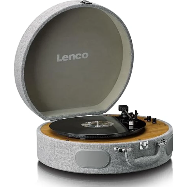 Lenco LS-66 Plattenspieler - Bluetooth® Empfang & Übertragung, 2 integrierte Lautsprecher, AT3600 Magnettonabnehmer, Riemenantrieb, Auto-Stop, 33/45 U/min, RCA-Anschluss, Holzgehäuse - Grau – Bild 4