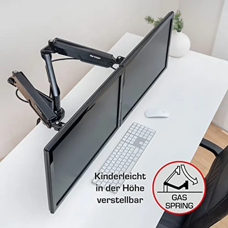 Vantage Premium Duo Monitor Halterung (VESA 75 & 100, 2X 2-9 kg, für 17-32 Zoll Bildschirme, mit Gasdruckfeder, drehbar, neigbar, schwenkbar) schwarz – Bild 3