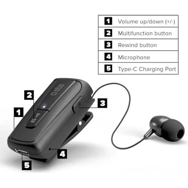 SBS Bluetooth Kopfhörer aufwickelbar Bluetooth Kopfhörer mit 7 Stunden Laufzeit, Multipoint-Technologie & Mikrofon Funkkopfhörer in schwarz für Apple iPhone Handy – Bild 4