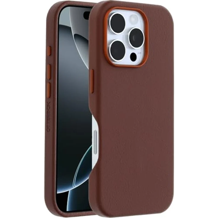OtterBox Symmetry Series Cactus Leather MagSafe Hülle für iPhone 16 Pro, stoßfest, sturzsicher, Braun – Bild 1
