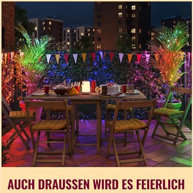 WiZ Fairy Lights 20m LED Lichterkette Outdoor, 160 LEDs, Kalt-Warmweiß & RGB, App-Steuerung, Musik-Sync, 16 Mio. Farben – Bild 5