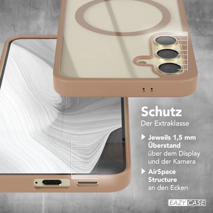 EAZY CASE Hülle für Galaxy S24, Qi-Charging kompatibel, ultra Aufprallschutz, stoß- und kratzfest, dünne transparente Schutzhülle mit Kameraschutz, Clear/Braun – Bild 4