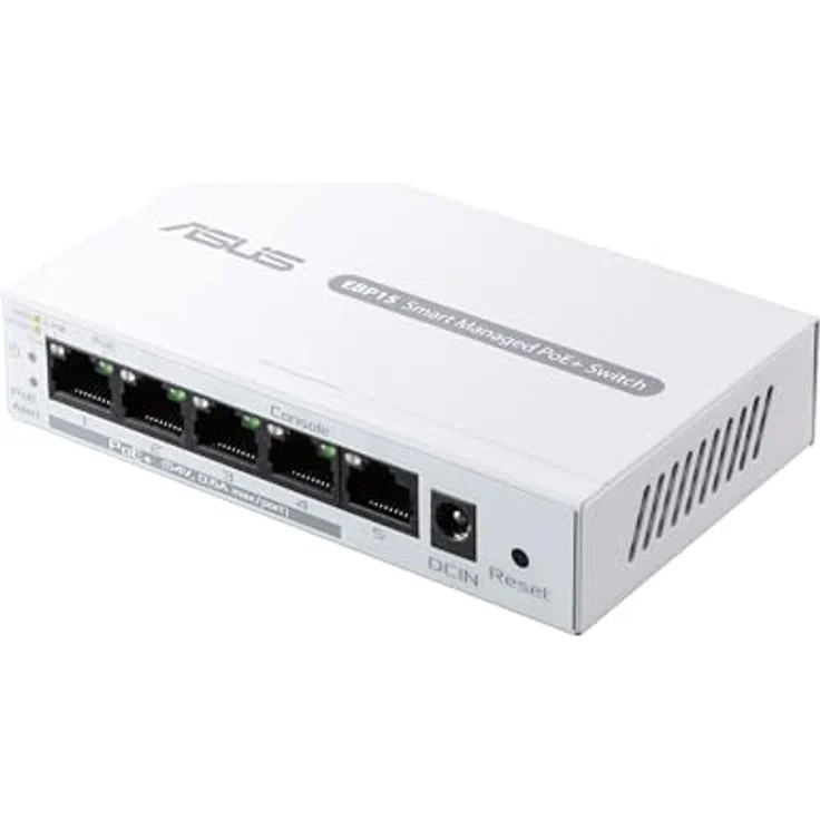 ASUS ExpertWiFi EBP15 PoE+ Smart Managed Switch mit 5 GbE-Ports, 4 PoE+, 60 Watt, Unterstützung QoS, IGMP, Wandmontage, Weiß – Bild 1