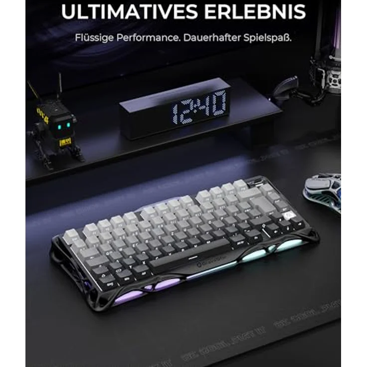 GravaStar Mercury K1, 75% Mechanische Gaming Tastatur mit QWERTZ Layout (DE), Magnesiumlegierung Exoskelett, Tri-Mode (2.4G/BT/USB-C), Hot Swap, Gasket Mount, RGB - Farbverlauf Schwarz – Bild 4