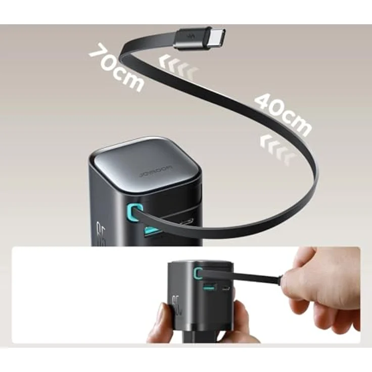 Joyroom JR-TCL02, 65 W USB Ladegerät mit einziehbarem Kabel und GaN 3.0 Technologie, Schwarz – Bild 7