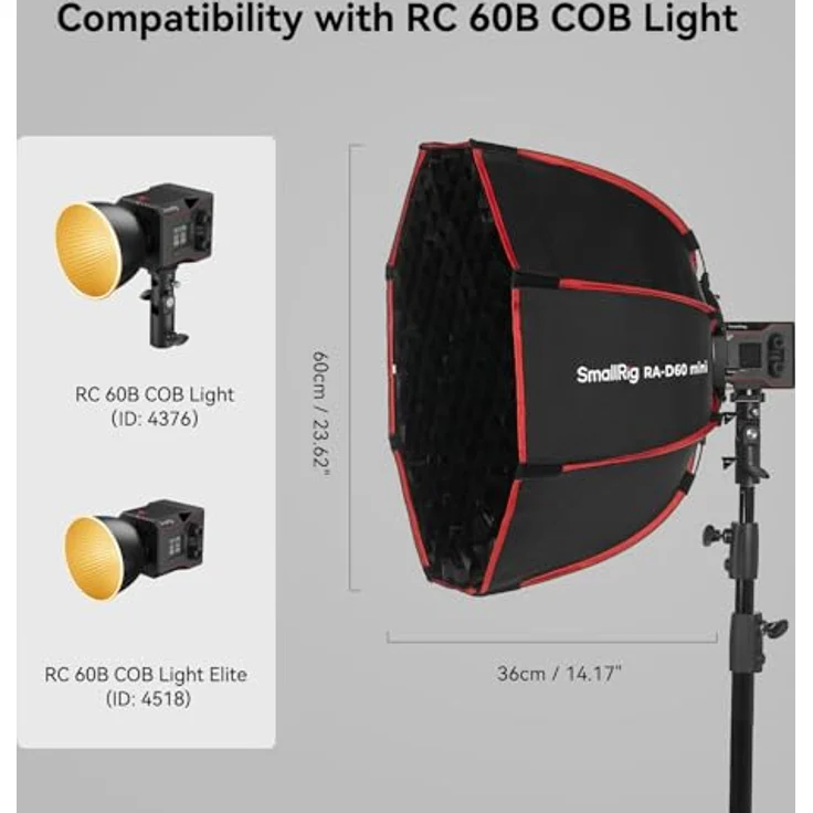 SMALLRIG RA-D60 Parabolic Softbox, 23,6" Quick Release Softbox mit Tragetasche, kompatibel mit SmallRig RC 60B COB-Videoleuchte, leicht und faltbar - 4682 – Bild 2