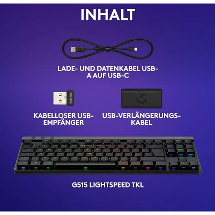 Logitech G515 LIGHTSPEED TKL Black (DE) Kabellose Tastatur in Mehrfarbig – Bild 8