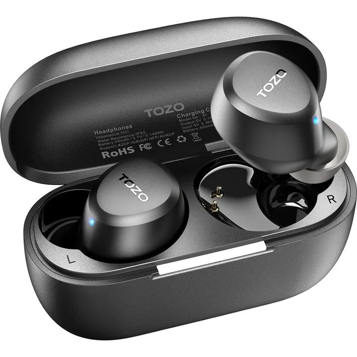 TOZO A1, Kabellose In-Ear Kopfhörer mit Bluetooth 5.3, 30h Laufzeit, IPX5, App-Steuerung, Deep Bass, leicht & komfortabel