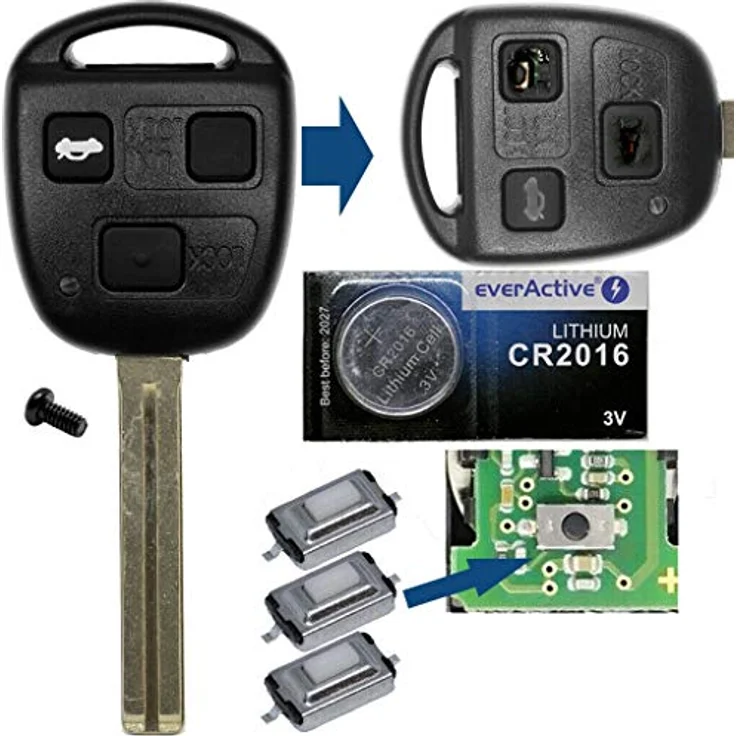 mt-key Auto Schlüssel 3 Tasten Set TOY40, mit Tastenfeld und CR2016 Knopfzelle, kompatibel mit LEXUS GS LS IS RX 200 300 400 430 470 570 Funk Fernbedienung – Bild 3