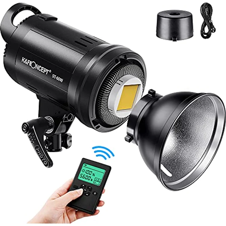 K&F Concept LED Studioblitz SL-60W CRI95+ LED 5600K LED Video Licht mit Auslöser, Fernbedienung, Einstellbarer Bowens Halterung,Beleuchtungseffekte,Licht für für Video Foto Porträtaufnahmen – Bild 1