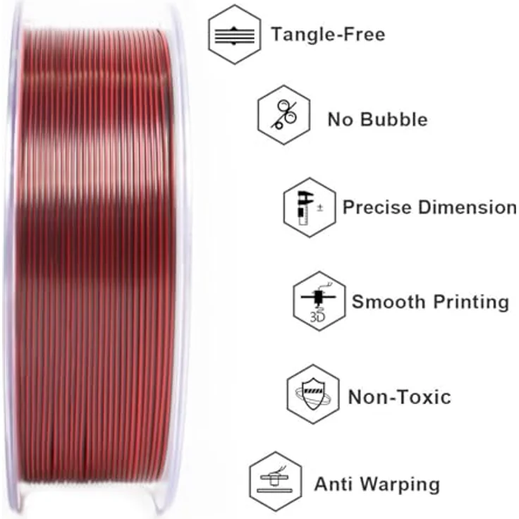 GEEETECH Silk PLA Filament 1,75mm, 1KG/Spule, Tricolor Silk Rot Gold Schwarz für 3D Drucker – Bild 5
