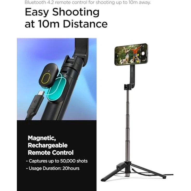 Spigen S571W MagSafe Tripod, Selfie Stick mit stabiler Konstruktion und Bluetooth-Fernbedienung, Schwarz – Bild 6