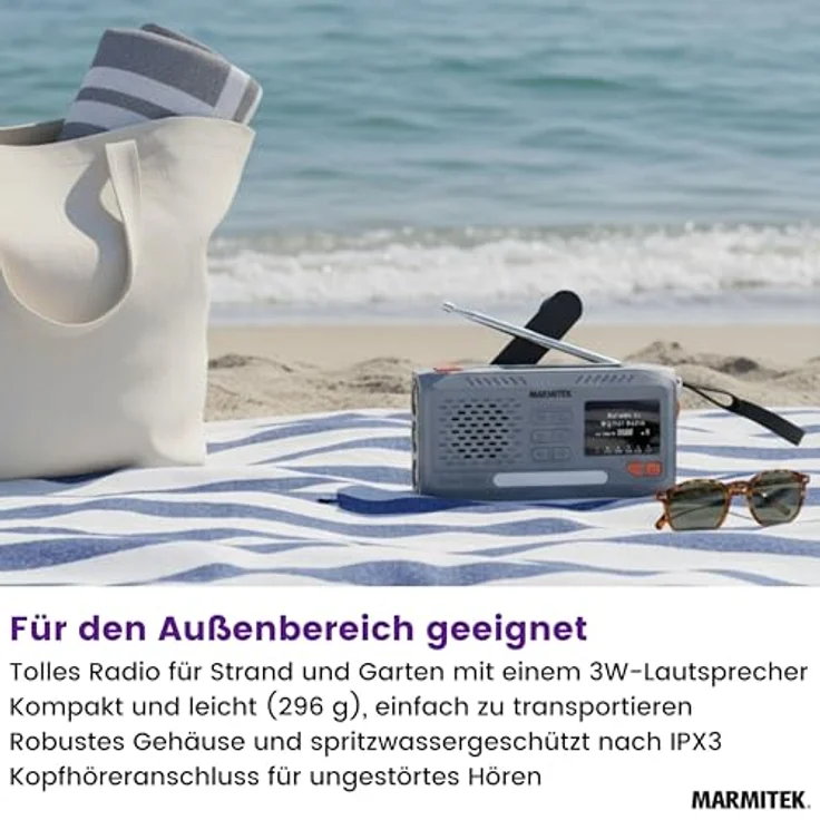 Marmitek RESQ 100, Kompaktes Kurbelradio mit DAB+/FM, Bluetooth, Solar- und Dynamo-Ladefunktion, Grau – Bild 5
