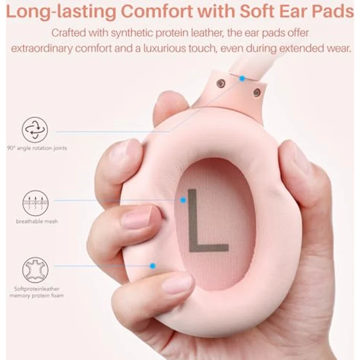 TOZO HT2 Kabelloser Bluetooth Kopfhörer Over-Ear mit Hybrid Active Noise Cancelling, 56 Stdn. Spielzeit, Hi-Res Audio, Kristallklare Anrufe, Tiefer Bass, APP Steuerung - Rosa – Bild 5
