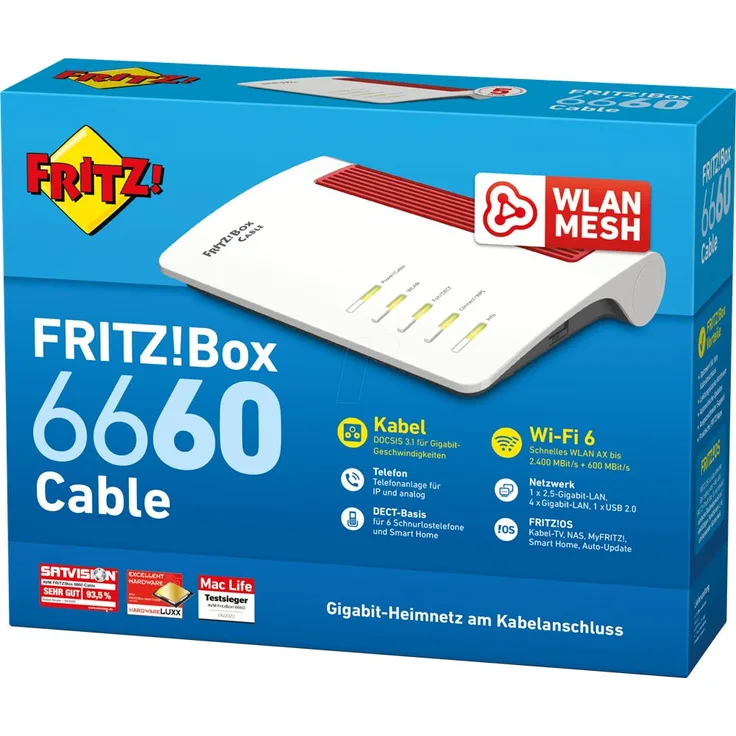 AVM FRITZ!Box 6660 Cable mit Modem WLAN-Router, Wi-Fi 6, 2.5-Gigabit-LAN