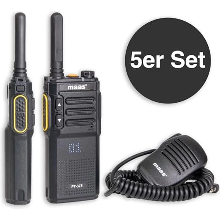 MAAS 5er Team-Set PT-375, PMR446 Funkgerät mit 99 Kanälen, spritzwassergeschützt, inkl. Speakermikes im Funkkoffer – Bild 3