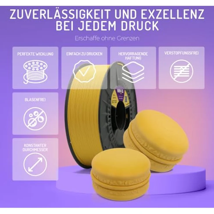 WINKLE PLA HD Pastell Filament 1.75mm Kurkumagelb, 300g Spule, kompatibel mit FDM Druckern, Maßgenauigkeit +/- 0.05mm – Bild 4