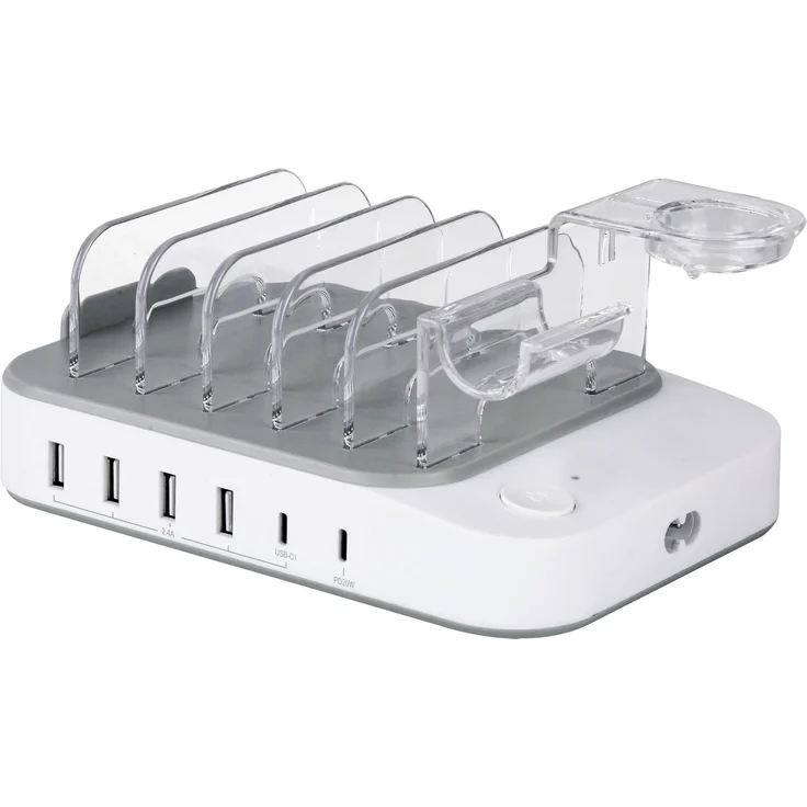 Deltaco DPS-0203, USB Ladegerät mit 50 W, 4x USB-A und 2x USB-C Anschlüssen, Weiss