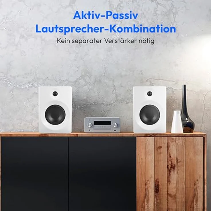 MEDION P61925 Regallautsprecher (aktiv und passiv, Holzgehäuse, 2 Wege System, Bluetooth, integriertem Hochtöner und Subwoofer, Drehregler, optischer Eingang SPDIF, Line In RCA, 2X 50 Watt RMS) weiß – Bild 4