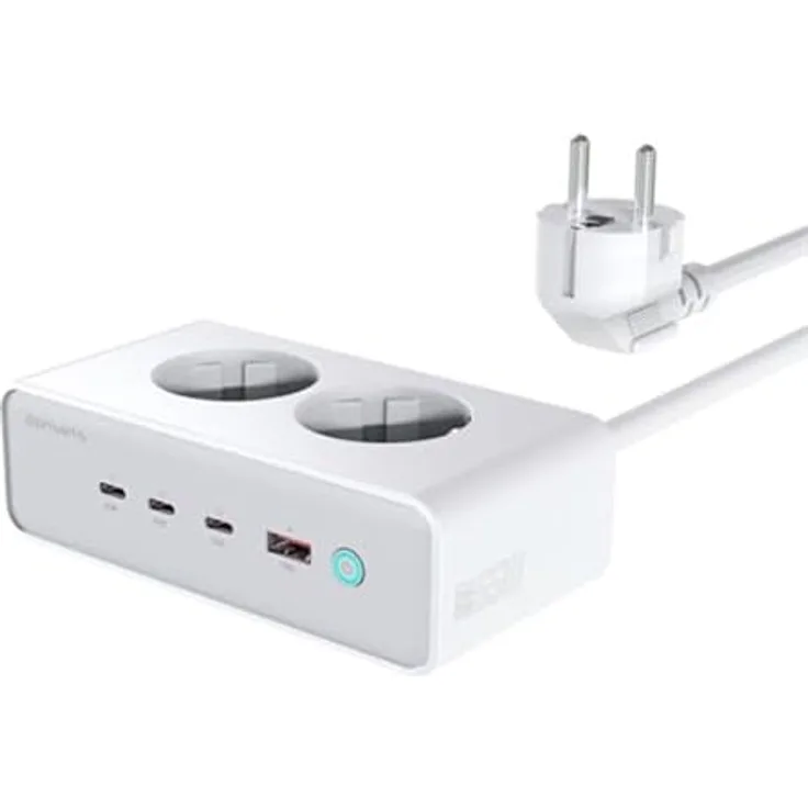 4smarts Desk Charger GaN 65W 540065, USB-A und USB-C Ladegerät mit 2x 230V-Steckdosen, weiß, fortschrittliche GaN-Technologie