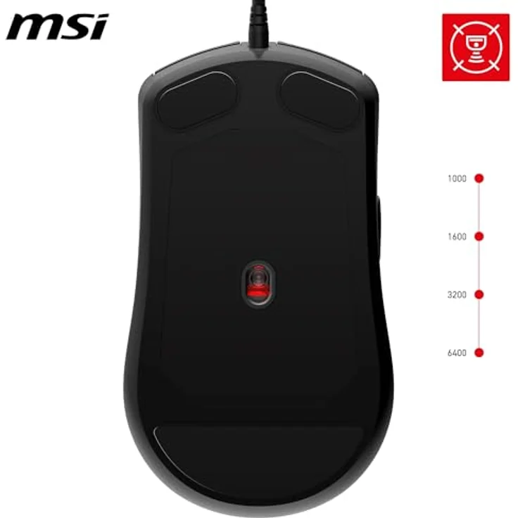 MSI Forge GM100 Gaming-Maus, 6400 DPI optischer Sensor, symmetrisch, 10 Mio. Klickschalter, 7 Tasten, RGB-LED, 108 g, verkabelt – Bild 5