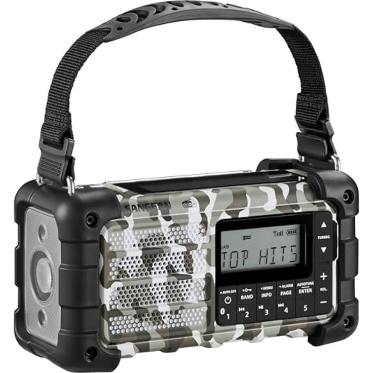 Sangean MMR-99DAB, Wiederaufladbares Notfallradio mit DAB+, FM, Bluetooth®, Taschenlampe, Solarpanel, Arctic Camo, IP55 Schutz – Bild 4