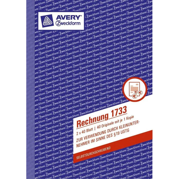 Avery Zweckform Formularblock 1733, Rechnung Kleinunternehmer, selbstdurchschreibend, DIN A5, 2x40 Blätter, chlorfrei gebleichtes Papier