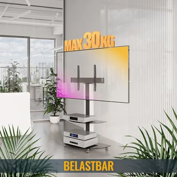 RICOO TV Ständer Rollbar Höhenverstellbar für 30-55 Zoll - Universal TV Ständer mit Rollen FS0502 - TV Stand - TV Standfuss Fernseher Standfuss bis 30 Kg, max. VESA 600x400 mm TV Ständer 55 Zoll, schwarz – Bild 4