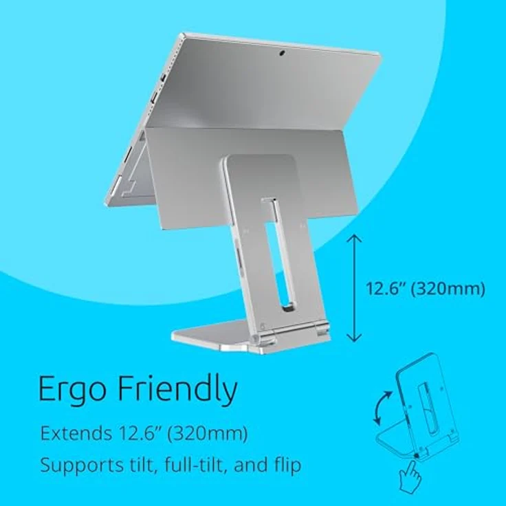 Kensington Microsoft Surface Pro Ständer, erhöhter Ständer für Schreibtisch, faltbar, leicht, rutschfest, Tablet-Ständer und Halterung für Surface Pro 7, 7+, 8, 9, 10, 11, - Schwarz – Bild 3