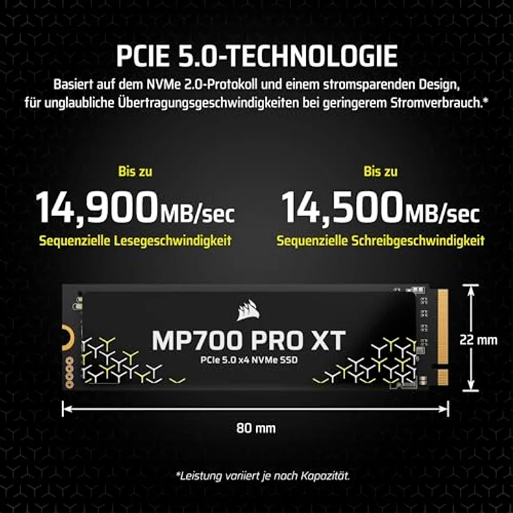 Corsair MP700 PRO XT 2TB (no heatsink) NVMe PCIe M.2 SSD (2000 GB, M.2, M.2 2280), SSD – Bild 4