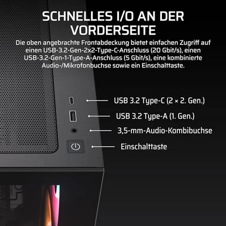 Corsair 2800X RS-R ARGB Midi Tower PC, Schwarz, Mini-ITX/micro ATX, gehärtetes Glas, Gaming mit RGB-Beleuchtung – Bild 6