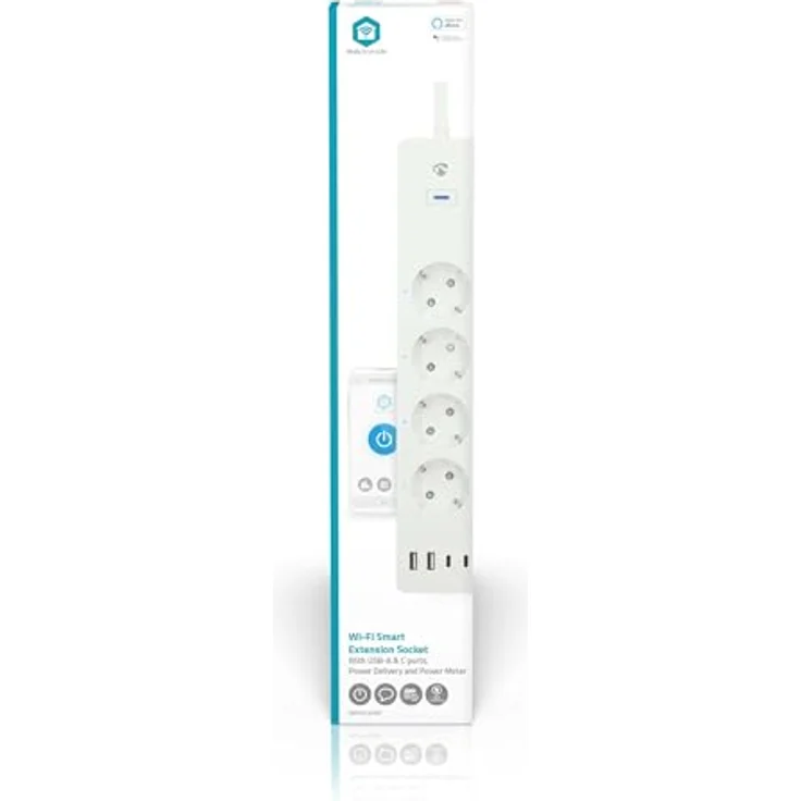 Nedis SmartLife Power Strip, Wi-Fi Hybrid 4-fach Steckdose mit 2x USB-A und 2x USB-C, 16 A, 3680 W, 2.00 m, Sprachsteuerung kompatibel mit Amazon Alexa und Google Home – Bild 3