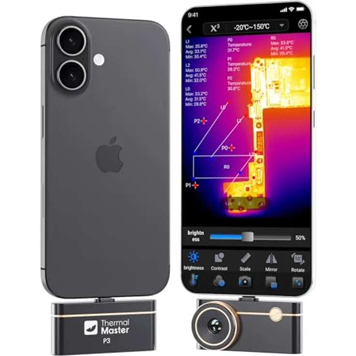 Thermal Master P3 Wärmebildkamera, Infrarot Kamera mit 512x384 Auflösung, -20℃-600℃ Temperaturbereich, manuelles Fokus-Objektiv, 15-fach digitaler Zoom, schwarz